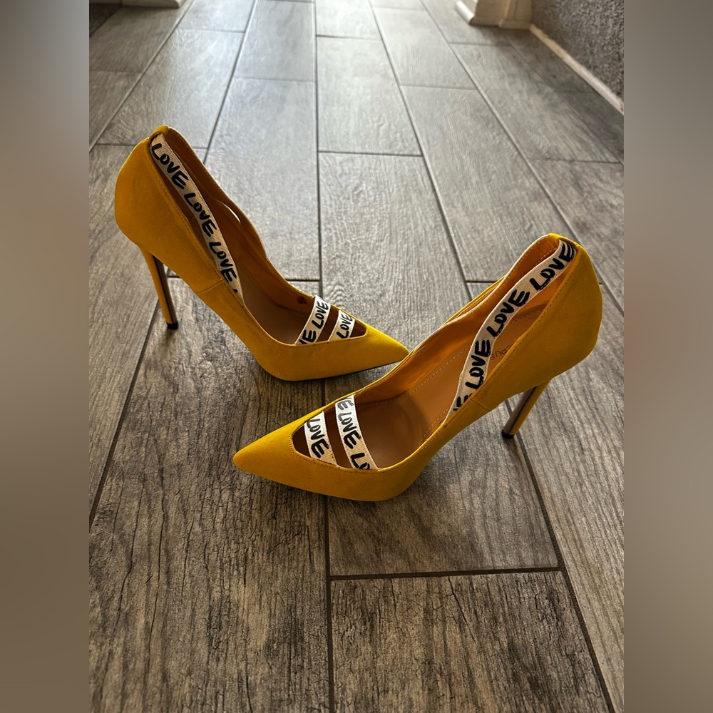 Shoe Republic LA Vibrant Yellow Love Strap Heels